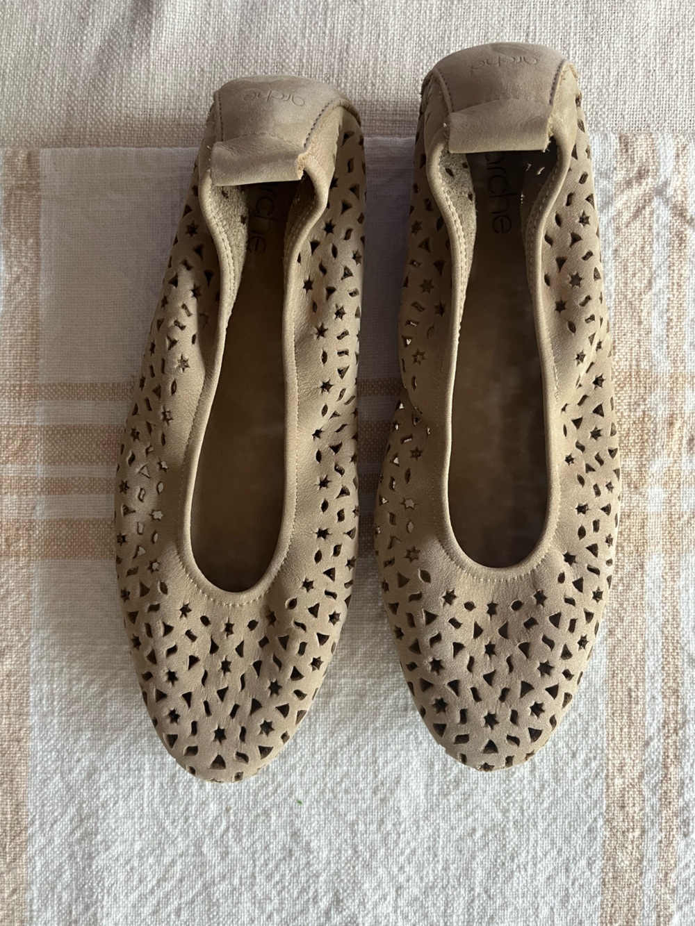 Arche Beige Perforated Suede Slip-On Flats